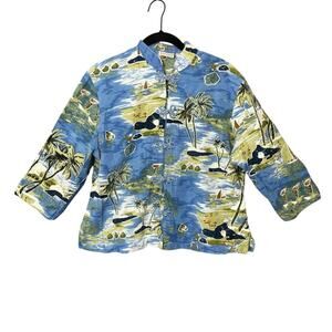 Passports Summer Island Resort Linen Button Up Shirt Women’s Size XL Y2K Aloha